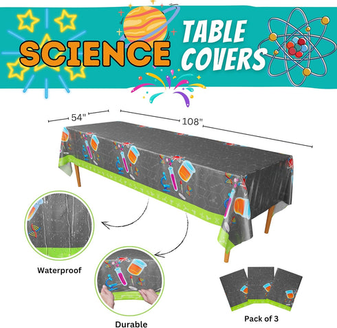 Blue Orchards Science Party Table Covers (Pack of 3) - 54"x108" XL - Science Birthday Party Decorations, Science Tablecloth, Science Party Decorat...
