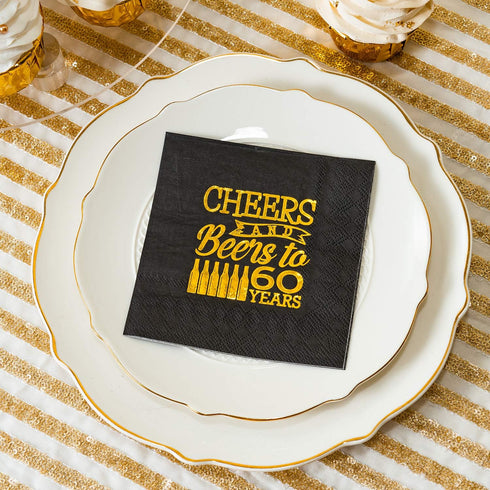 Crisky Cheers to 60 Years 60th Birthday Napkins Black and Gold 60th Brithday Decorations Birthday Party Supplies Beverages Napkins 60 PCS, 3-Ply...