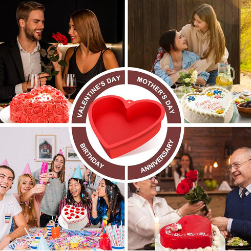 Heart Shaped Cake Pans 10 Inch 2pcs,Nonstick Silicone Heart Cake Mold,Reusable Baking Tins Brownie Pans,Heart Cake Pan Set for Valentine's Day(Red...
