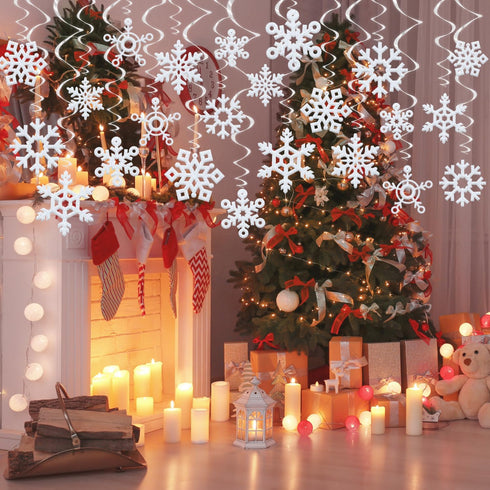 GOER 36 Pcs Snowflake Hanging Swirls for New Year Christmas Winter Party Decorations...