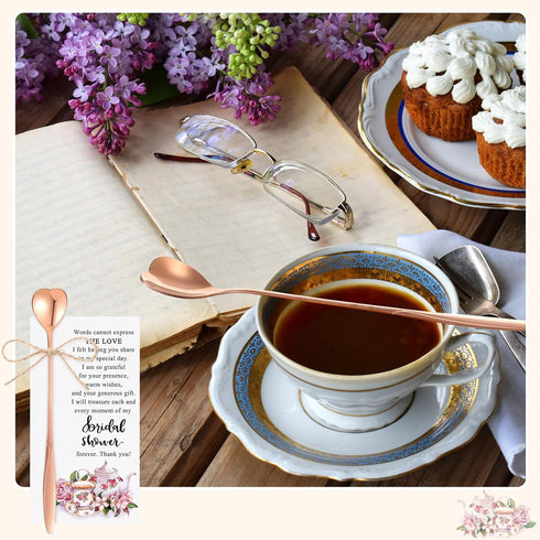 25 Sets Tea Party Bridal Shower Favors Mini Coffee Spoons Small Tea Spoons Heart Shaped Spoon with Bridal Shower Thank You Cards and Hemp Rope Wed...