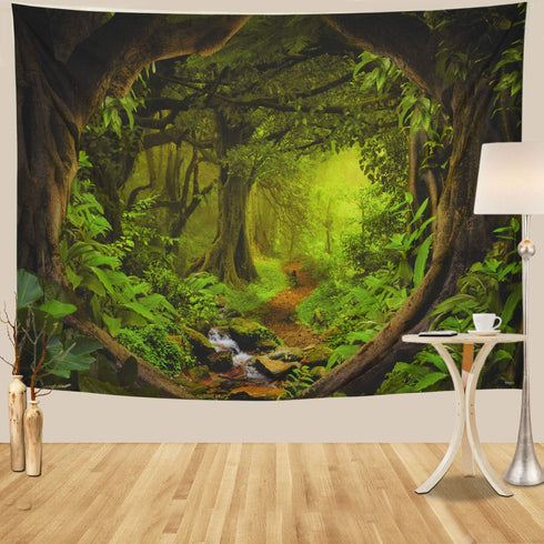 Tushelia Forest Tapestry Psychedelic Tree Cave Tapestries Fantasy Nature Landscape Backdrop Tapestries Stream Through Rainforest Jungle Tapestry W...
