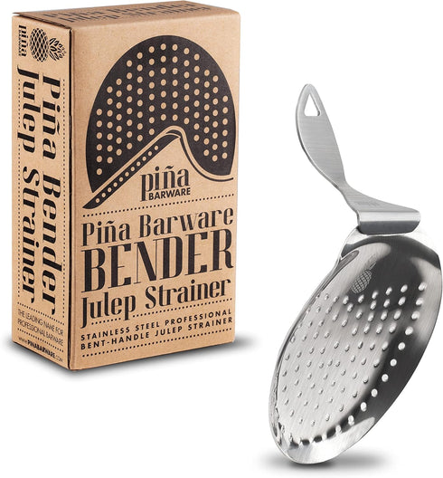 Piña Barware's The Bender - Stainless Steel Commercial Bent Handle Julep Style Cocktail Bar Strainer, Polished Finish 1 Pack...