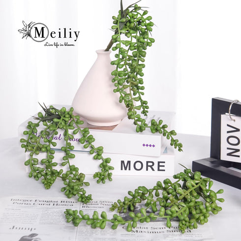 Meiliy 4pcs Artificial Succulent Plants Hanging Succulent Plants Faux Succulents Unpotted Branch String of Pearls Plant for Home Kitchen Office We...