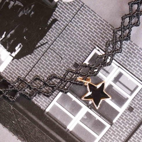 Boho Lace Star Choker Necklace Black Pentagram Star Pendant Necklace Lucky Star Charm Necklace Chain Gothic Lace Tattoo Choker Necklace Jewelry fo...