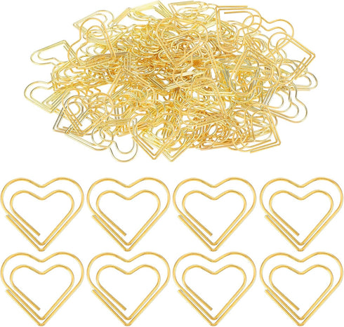 100 Pcs Gold Heart Paper Clips Gold Love Heart Shaped Small Paper Clips Cute Stainless Steel Metal Paper Clips Paperclips Bookmarks for Women Docu...