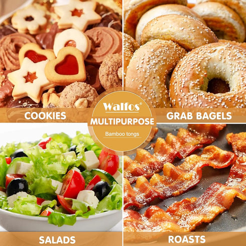 Walfos Bamboo Toaster Tongs - Wood Tongs For Cooking, Bamboo Tongs Ideal for Toaster, Fruits, Bread & Pickles, Kitchen Utensil For Cheese Bacon Mu...