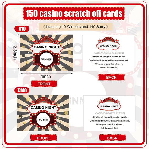 150 Pack Casino Theme Party Decorations Scratch Off Cards Casino Games, Include DIY Scratch Off Tickets Casino Night Party Note Cards with Golden ...