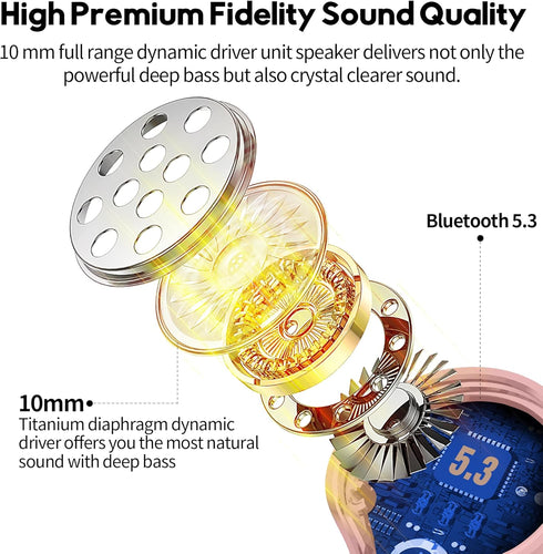Wireless Earbuds,Bluetooth 5.3 Ear buds Immersive Sound Hi-Fi Stereo IPX8 Waterproof Headsets Premium Deep Bass Headphones with 4 Mics Call Noise ...