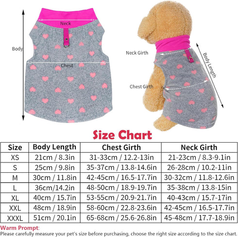 1 Piece of Grey Dog Heart Sweater with Leash Ring Soft Fleece Vest Dog Pullover Warm Jacket Pet Dog Clothes Winter Dog Outfits for Small Puppy Cat...