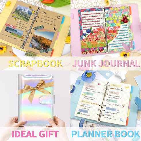 6 Ring Binder Journal with 4 Different Paper Styles, 2 Sets of Labels and 5 Paper Dividers, 5 PP Zipper Bags, 1 ruler, Aesthetic & Fashionable Sta...