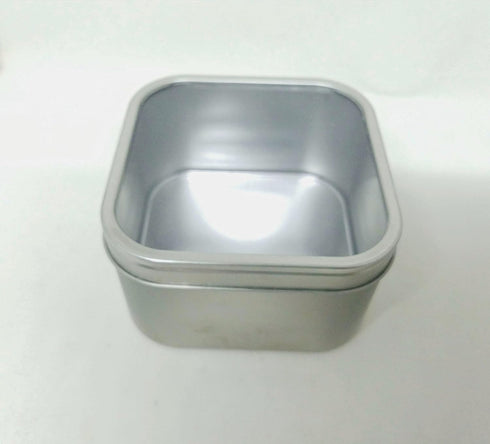Square Metal Tin Box Storage Containers with Windowed Lids - 4x4x2.25 Inches, 16 oz. - Set of 2...
