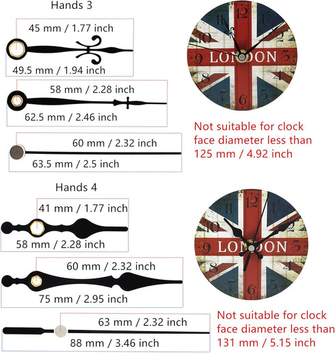 TIKROUND 12888 2 Pack Clock Movement Mechanism with 4 Pairs of Short Hands Battery Silent Sweep Operated Quartz Clock Motor Kit DIY Repair Parts R...