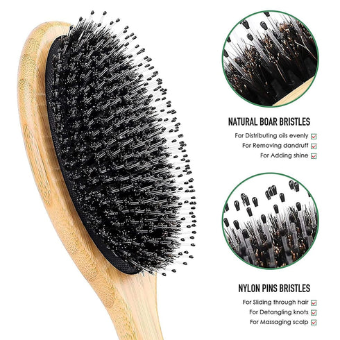Hair Brush, Boar Bristle Hair Brushes for Women men Kid, Boar & Nylon Bristle Brush for Wet/Dry Hair Smoothing Massaging Detangling, Everyday Brus...
