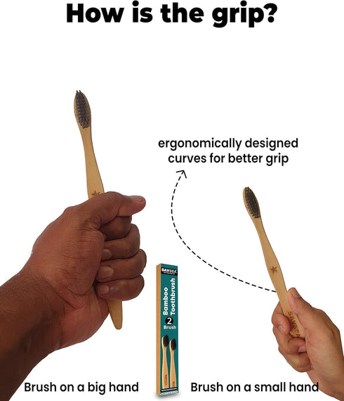 Bamboo Toothbrush Soft Bristles with Medium Bristles for Adults (2 Toothbrushes)...