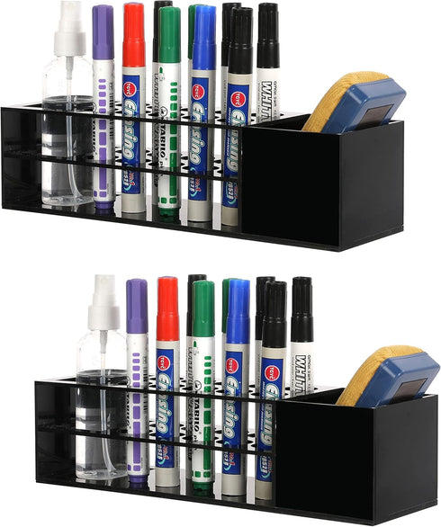 MyGift Dry Erase Marker Holder for Whiteboard, Black Clear Acrylic Marker and Accessories Storage Rack for Eraser and Cleaning Bottles, Set of 2...