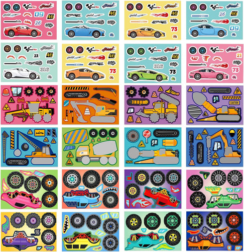 24 Sheets Racing Car Stickers for Kids Make Your Own Stickers Car Themed Birthday Party Decor Car Racing Gifts Party Favor Supply Reward Education...