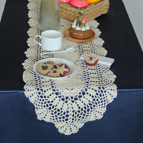 kilofly Handmade Crochet Lace Rectangular Table Runner 11 x 43 Inch, Beige...