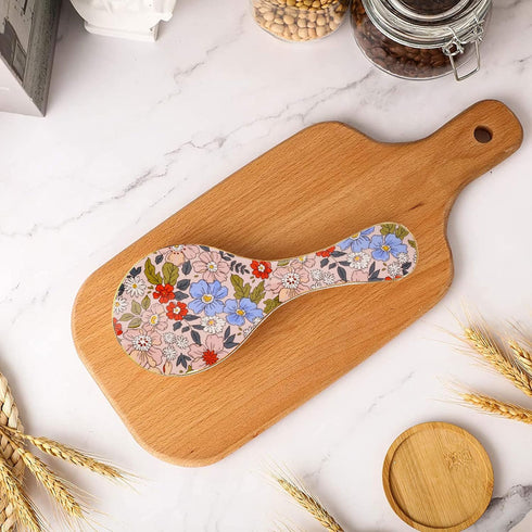 Ceramic Spoon Rest for Stove Top Large Spoon Holder Farmhouse Spoon Rest for Kitchen Counter Floral Coffee Spoon Rest Flowers Print Cooking Utensi...