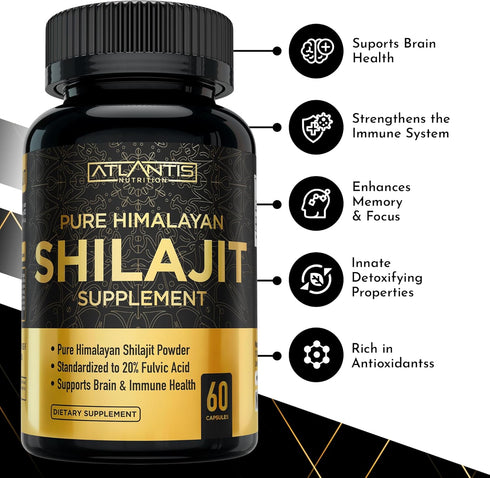 Shilajit Supplement - Pure Himalayan Authentic Shilaijt Resin Capsules Formulated with 20% Fulvic Acid - 10:1 Extract 10,000mg Extra Strength - Ma...