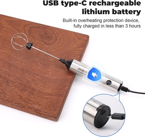Kitchen Milk Frother With 2 Heads, USB C Fast Charging Handheld 3-Speed Latte Frother - Home Coffee Blender, Matcha, Hot Chocolate, Cappuccino, Cr...