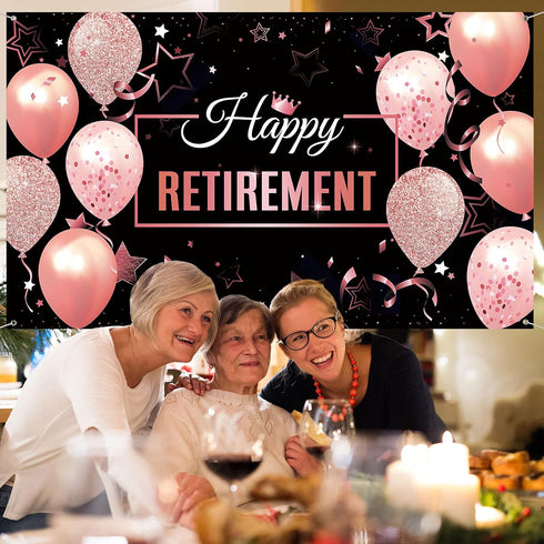 Blulu Retirement Party Decorations, Extra Large Fabric Retire Sign Banner Photo Booth Backdrop Background with Rope for Retirement Party Favor(72....