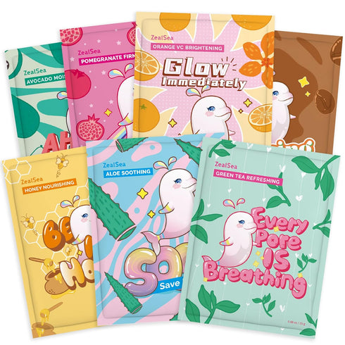 ZealSea Sheet Mask Skin Care (Pack of 7) Beauty Facial Mask Spa Face Mask Birthday Party gifts Women, Men kids Girls - Hydrate, Brighten, Moisturi...
