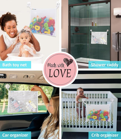Bath Toy Net 18”x16” - Kids Bath Tub Toy Holder, Mesh Bag for Bath Toys, Baby Bathtub Toy Storage Organizer, Large Bathroom Bucket Bin - Toddler S...