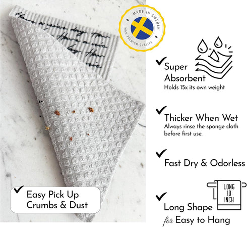 Long Gray 7 Pack Reusable Swedish Dishcloth, for Kitchen and Household Use, Super Absorbency, Made in Sweden, Cellulose Sponge Dish Cloths for Was...
