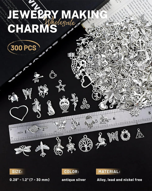 JIALEEY 300 PCS Wholesale Bulk Lots Jewelry Making Charms Mixed Smooth Tibetan Silver Alloy Charms Pendants DIY for Bracelet Necklace Jewelry Maki...
