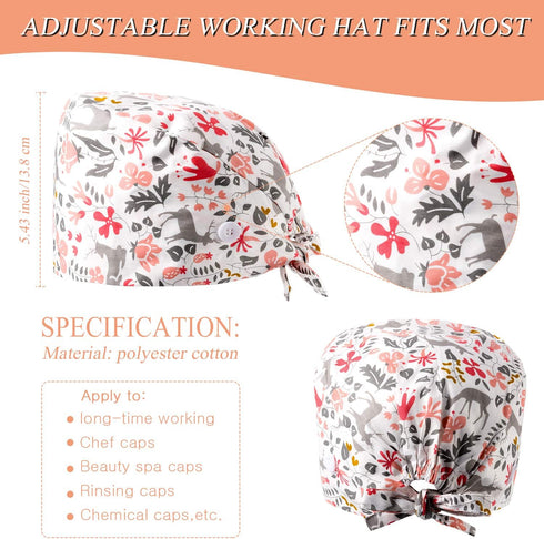 Geyoga 6 Pieces Women Scrub Caps Surgical Caps with Buttons Working Adjustable Sweatband Bouffant Hats...