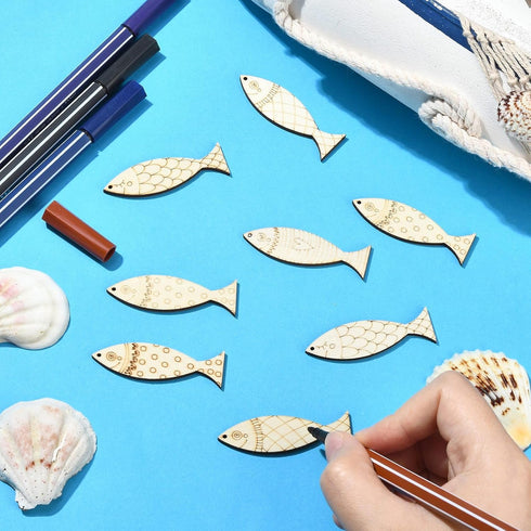Ipotkitt 100 Pcs Random Undyed Wooden Fish Charms Old Lace Sea Animal Cutouts Unfinished Wood Summer Pieces for DIY Craft Supplies Keychain Home P...