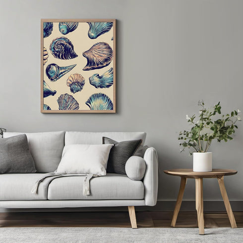 Posterizer 1 pcs-cute sparkly blue shells-Coastal & Nautical Art-Gift for Nature, Surfers and Beach Lovers -Decor for Beach House- unframed wall a...