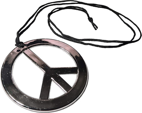 Peace Sign Pendant Necklace 70's Hippie Costume Silver, Black...