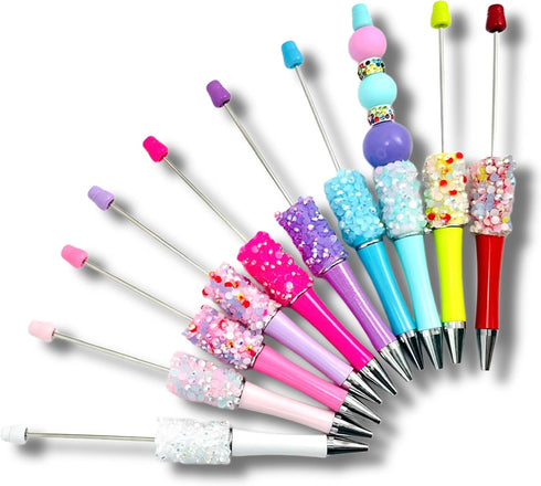 10Pcs Confetti glitter diamond Beadable Pens Bulk Colorful Beaded Pens Plastic Black Ink Bead Pens Ballpoint Pens Making Kit DIY craft art Pens Of...
