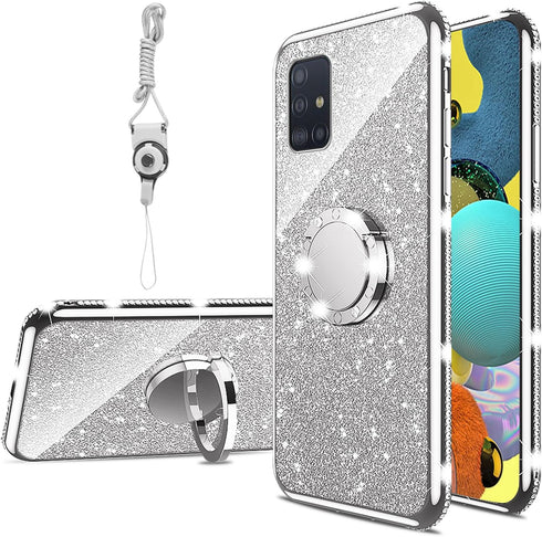 nancheng for Samsung Galaxy A51 5G Case(Not 4G), Phone Case for Galaxy A51 5G 6.5" Girls Women Glitter Cute Soft TPU Cover with Ring Kickstand Str...