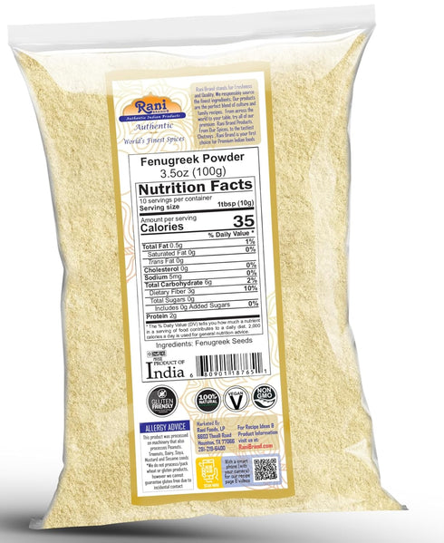 Rani Fenugreek (Methi) Seeds Ground Powder 3.5oz (100g) Trigonella foenum graecum ~ All Natural | Vegan | Gluten Friendly | Non-GMO | Kosher | Ind...