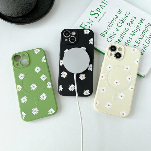 ZTOFERA Magnetic Case for iPhone 13,Wireless Charging & Daisy Floral Pattern Designed with Soft Liquid Silicone Full Body Shockproof Slim Protecti...