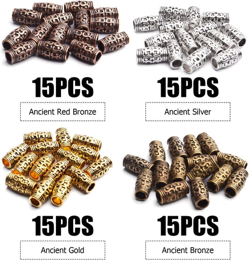 BronaGrand 60pcs Column Spacer Beads Large Hole Beads Charms Hollow Tube Bead for DIY Necklace Bracelets...