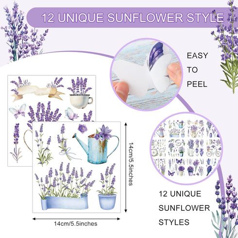 BBTO 12 Sheets Rub on Transfers for Crafts and Furniture Rub on Transfer Stickers Rub on Decals for Wood DIY Paper Home Decor, 5.5 x 5.7 Inch(Lave...