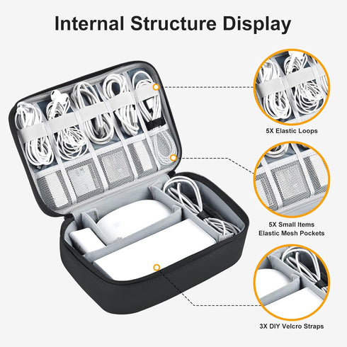 Large Capacity Electronics Accessories Organizer Travel Case with Adjustable Divider Waterproof Leather Cord Organizer Case Shockproof Tech Organi...