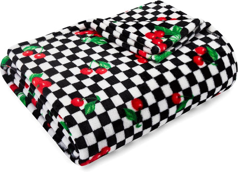 Betsey Johnson - Blanket, Buttery-Soft Throw Blanket for Couch or Bed, Boldly Plush & Oversized Bedding, Halloween Decor (Cherry Checker Red, 50" ...