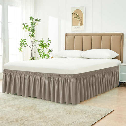 Biscaynebay Wrap Around Bed Skirts for Full & Full XL Beds 15" Drop, Taupe Adjustable Elastic Dust Ruffles Easy Fit Wrinkle & Fade Resistant Silky...