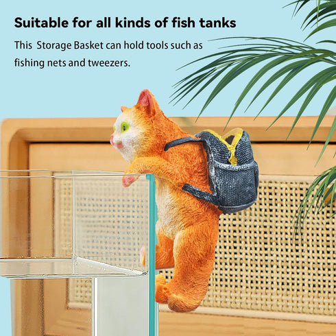 kathson Cute Cat Figurines Aquarium Ornament,Fish Tank Hanging Basket Cats Decoration Pendant Resin Cat with Flower Pot Storage Basket for Aquariu...