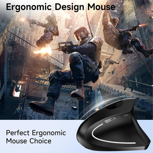 Ergonomic Optical Wireless Mouse Stylish Rechargeable 2.4G Optical Vertical Mice Cordless Mouse with USB Receiver, 800/1200 /1600 DPI, 5 Buttons f...