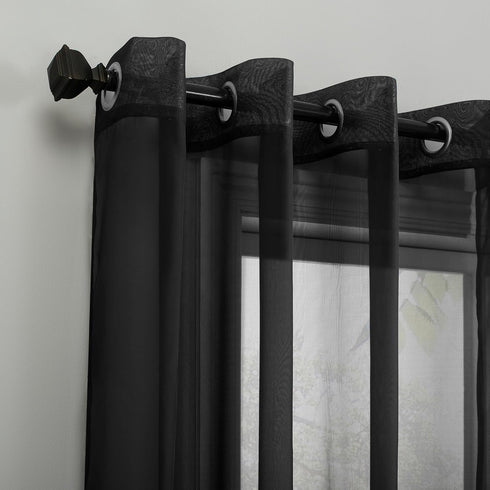 No. 918 Emily Sheer Voile Grommet Curtain Panel, 59" x 63", Black...