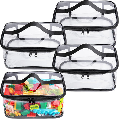 4 Packs Clear Toy Storage Bags- 9.4 x 6.7 x 4.3 Inch Transparent PVC Toy Organizing Bags with Zipper- Waterproof Toy Storage Organizer Pouch for B...