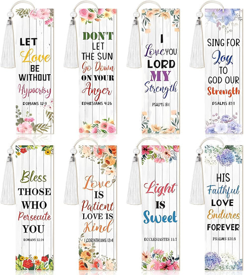 8 Pieces Christian Bible Verse Diamond Art Bookmarks 5d Diamond Art Bookmark Christian Beaded Bookmark Acrylic Tassel Bookmark for DIY Making Begi...