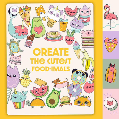 Fashion Angels Step-by-Step Learn to Draw Food Animals Portfolio - 30 Sheets, 3 Mechanical Pencils, 12 Color Refills, 1 Eraser - Instructional Kaw...
