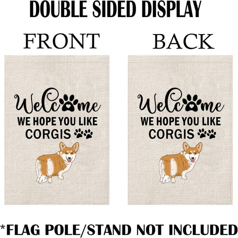 Corgi Garden Flag Welcome We Hope You Like Corgis Garden Flag Corgi Dog Garden Decor (Corgi F)...